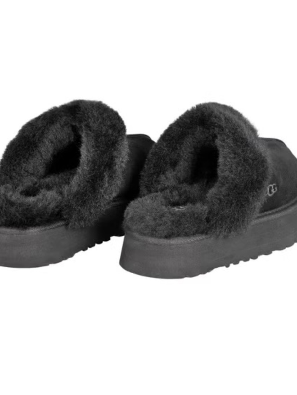 New UGG Women's Disquette Slipper Black Slip On Size 6 Platform Fur Slipper - Picture 2 of 14
